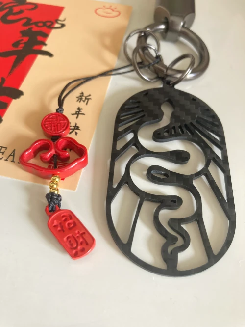 EE030  Birthday  Anniversary Carbon Black Fiber Snake Pendant Keychain Gift